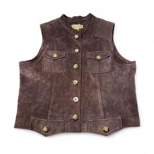 Brown suede vest with gold buttons